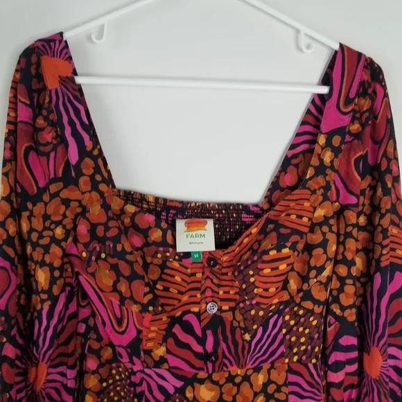 Farm Rio Leopard Hearts Long Sleeve Mini Dress Size XS Sweetheart Neckline - Picture 5 of 16